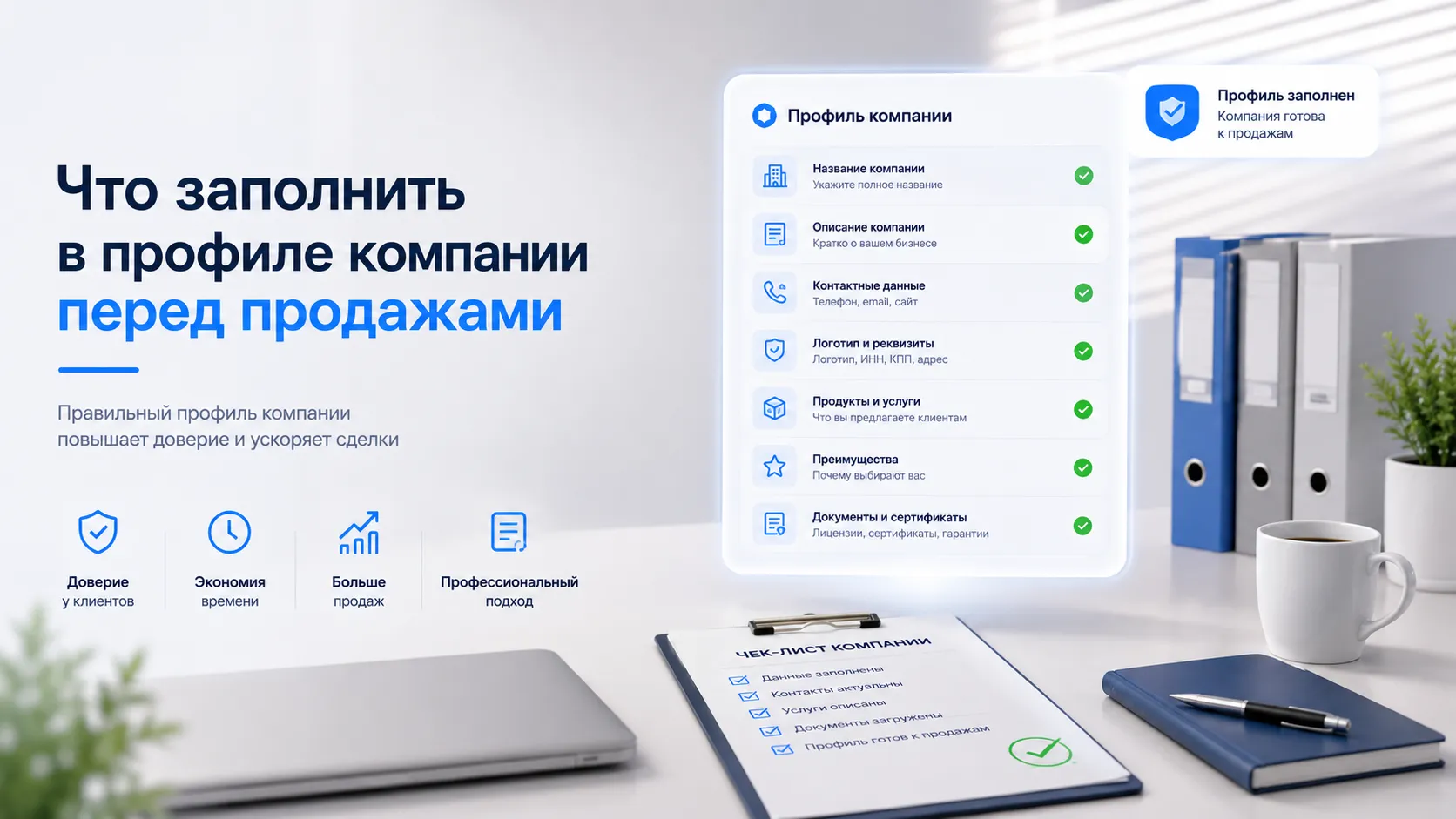 Что заполнить в профиле компании перед продажами