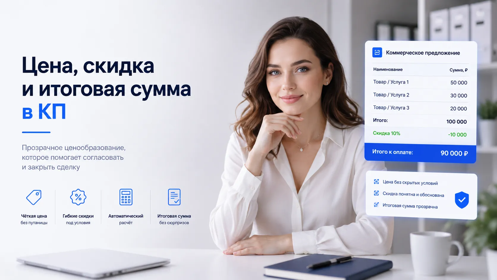 Цена, скидка и итоговая сумма в КП